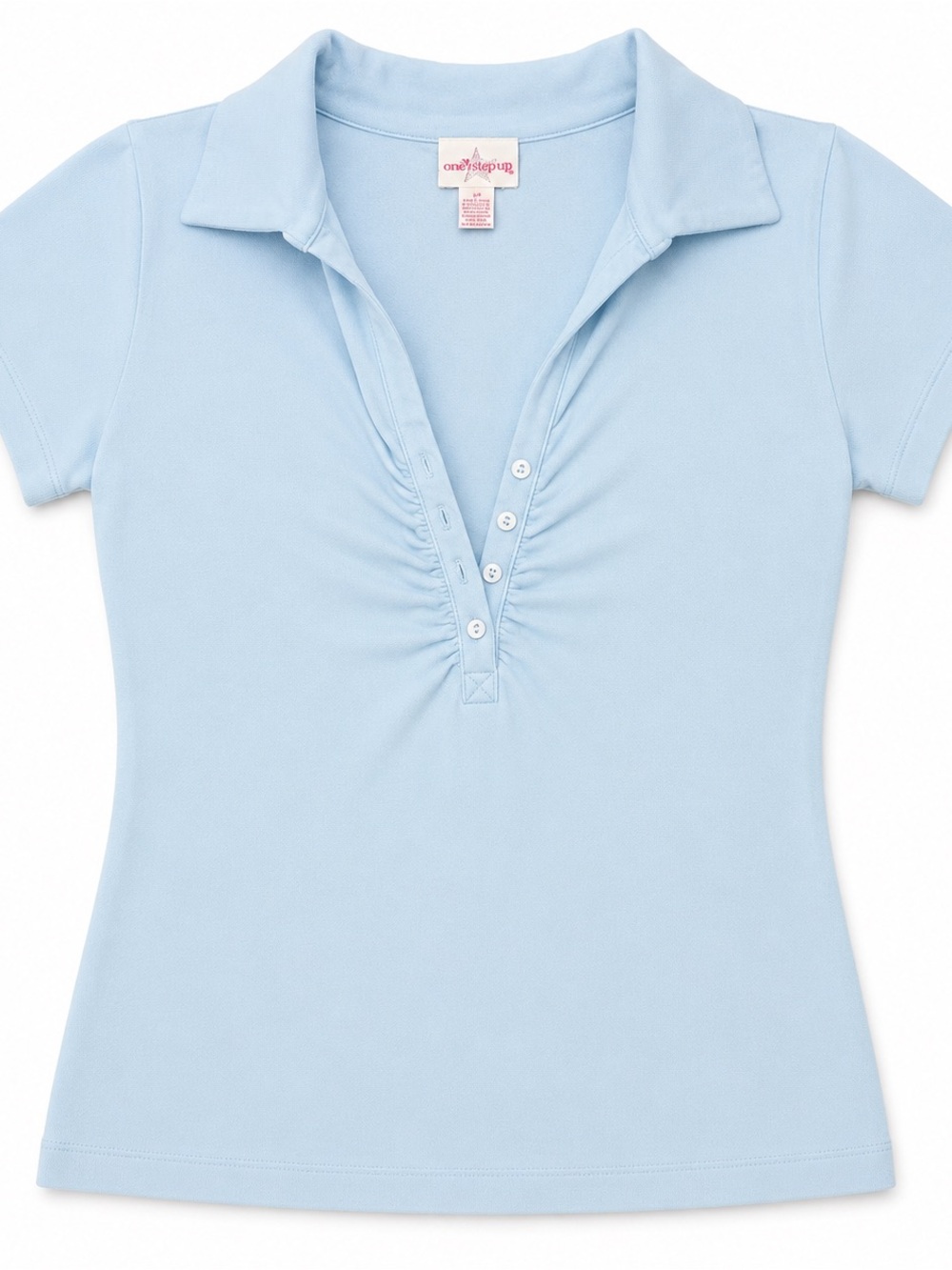 One Step Ahead Light Blue Polo-Style Short Sleeve Top